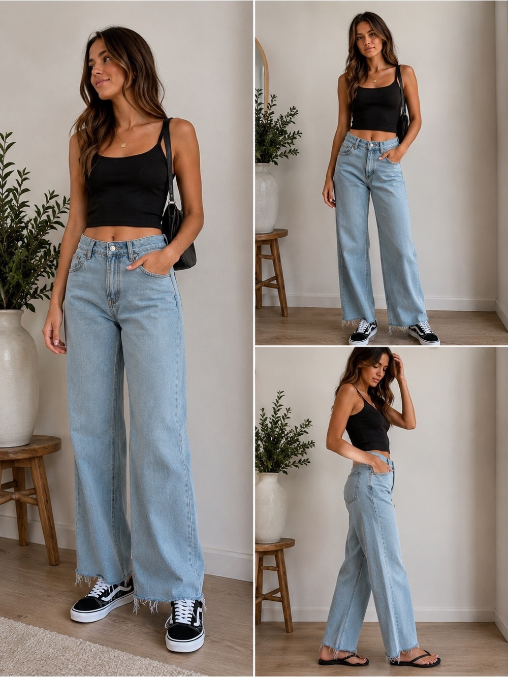 Princess Polly Wide Leg Raw Hem Jeans Light Wash Denim XXS US 2